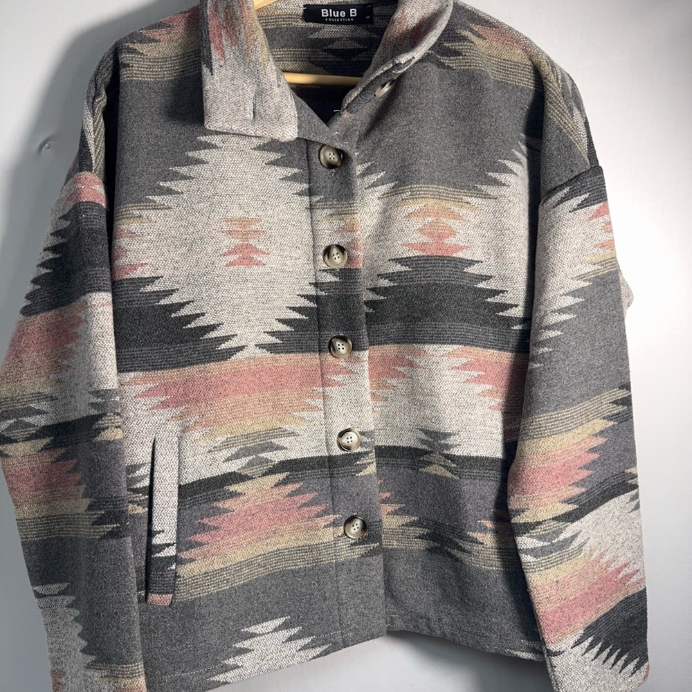 Blue B Aztec Western Patterned Button-Up Jacket N… - image 1